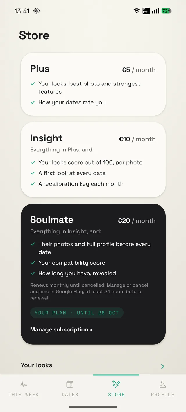 Membership tiers: Plus, Insight and Soulmate.